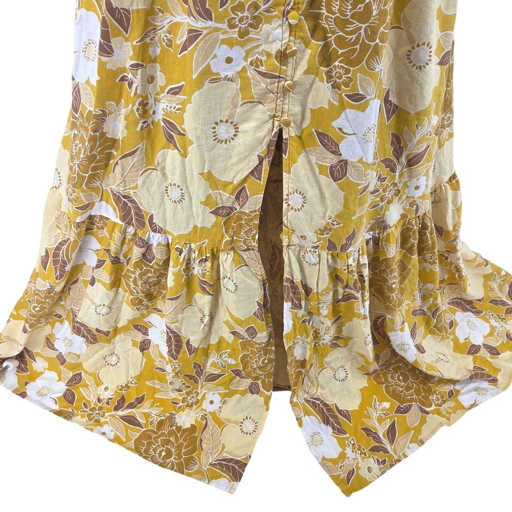 Abercrombie & Fitch Maxi Dress Yellow‎ Floral Tiered Smocked Slit Boho Summer S - Picture 9 of 12